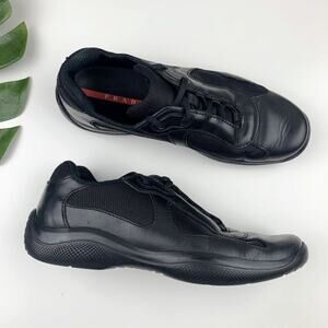 Prada America's Cup Sneakers Black Leather Lace Up Shoes Italy Men's 9
